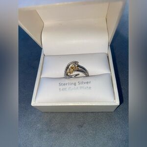 BNIB Bleu Sage Elegant Sterling Silver Crescent Moon w/14Kt Gold Plated Ring